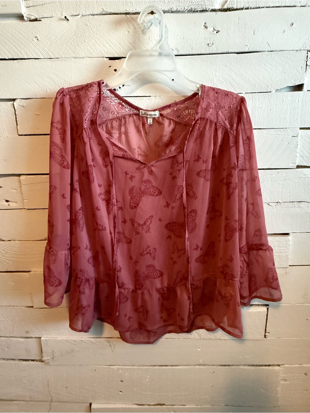 Self Esteem Dusty Rose Butterfly Peasant Blouse